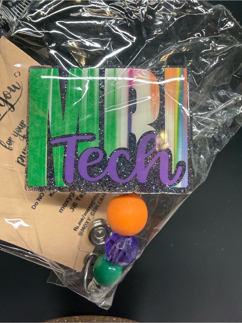 MRI Tech Badge Reel with Glitter Rainbow Accents